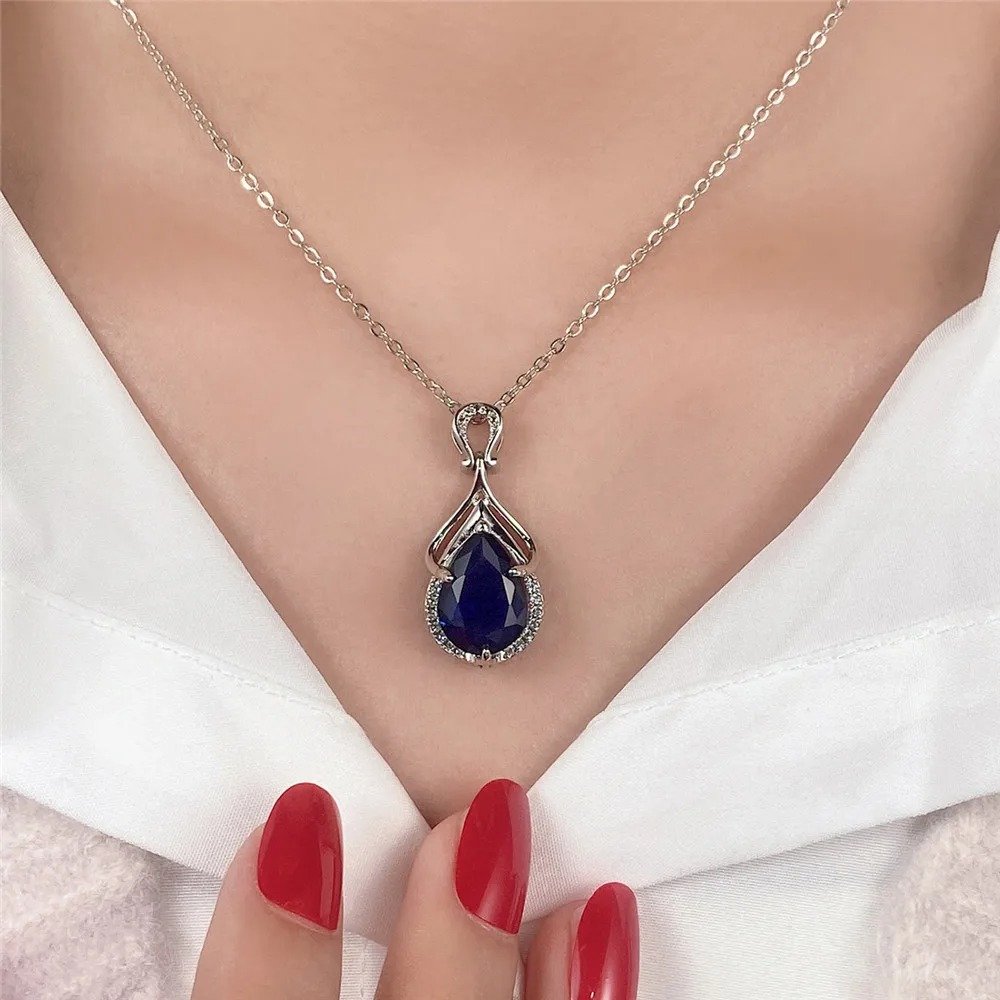 Blue Pear Pendant Necklace | Sterling Silver - Image 6
