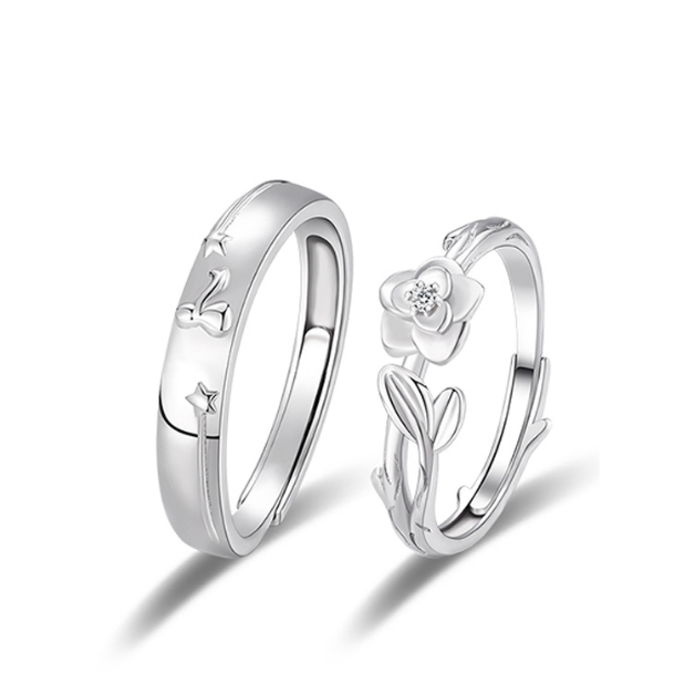 Pure Little Prince and Rose Couple Ring |Silver