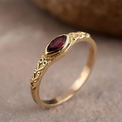 Vintage Red Cubic Zirconia Ring |24K Gold