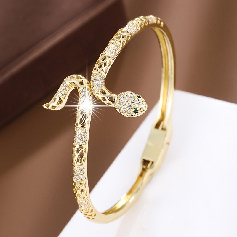 Trendy Snake-Shaped Design Diamond Bracelets |Gold