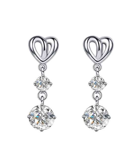 Silver Heart-shaped Earrings|Sterling Silver - Image 2