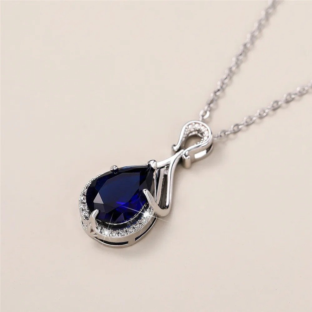 Blue Pear Pendant Necklace | Sterling Silver - Image 4