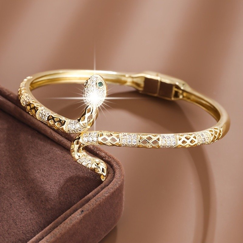 Trendy Snake-Shaped Design Diamond Bracelets |Gold - Image 2
