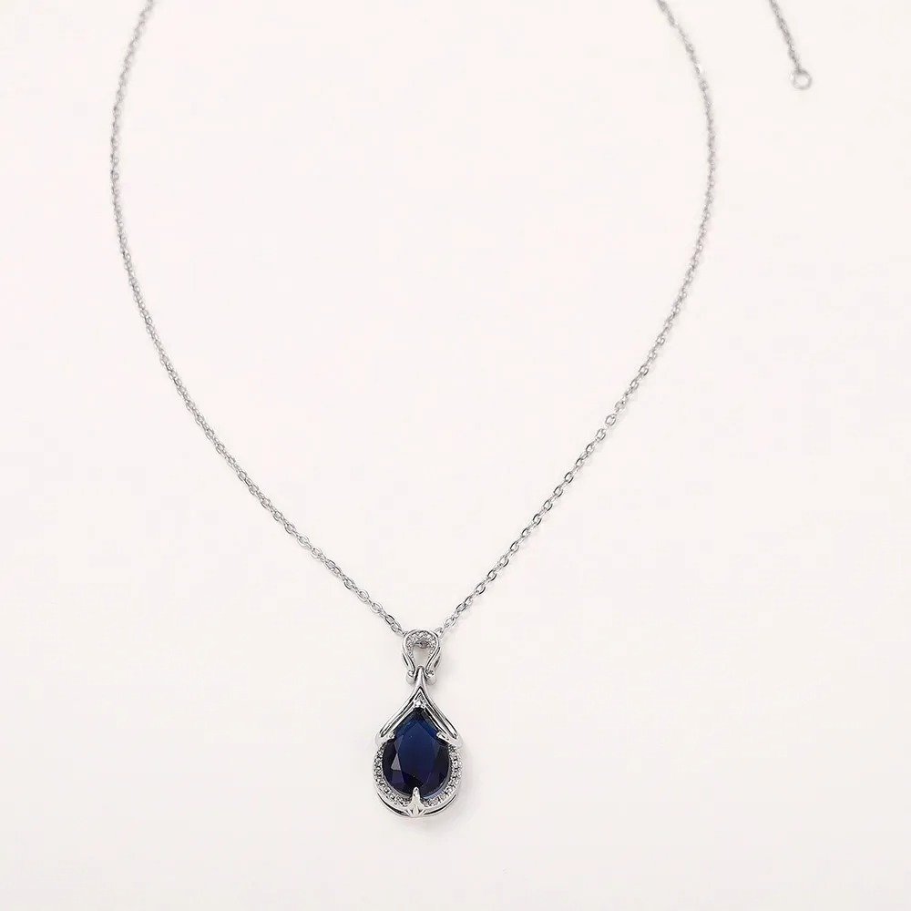 Blue Pear Pendant Necklace | Sterling Silver - Image 2