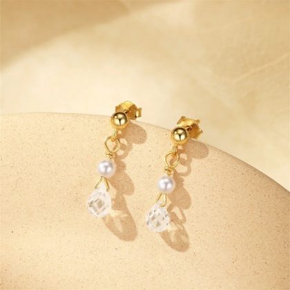 Minimalist Pearl Zircon Earrings |18K Gold