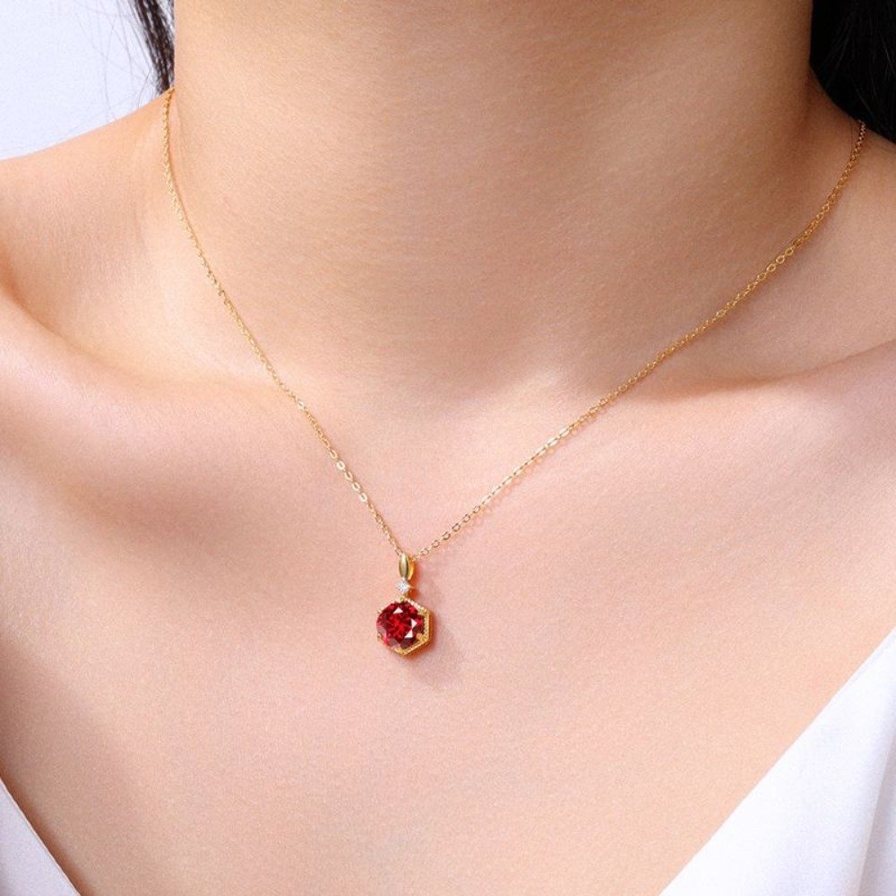 Stylish Lady Hexagon Ruby Necklace |24K Gold - Image 3
