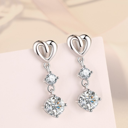 Silver Heart-shaped Earrings|Sterling Silver