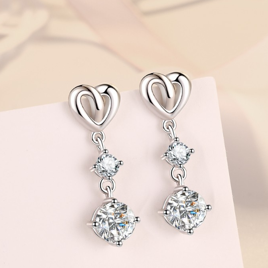 Silver Heart-shaped Earrings|Sterling Silver