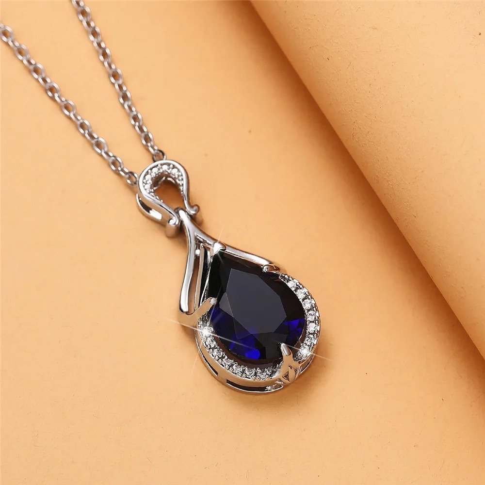 Blue Pear Pendant Necklace | Sterling Silver - Image 3